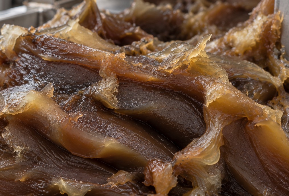 Close-up of dark amber crude wool grease, the raw material used in the refining of lanolin.